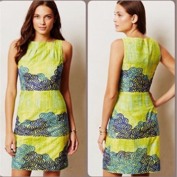 Anthropologie Tabitha Azure Scroll Embroidered Sheath Dress - Picture 9 of 10